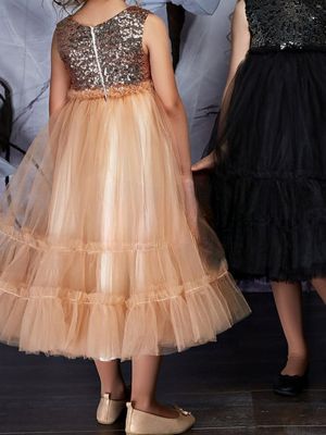 Gold Sequined Junior Bridesmaid Dresses Wedding Pageant Dresses Tulle Tutu Party Evening Prom Ball Gown