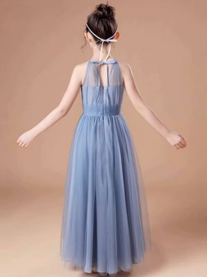 A-line Chiffon Halter Sleeveless Ruffled Floor Length Dresses for Girls