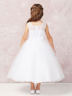 Girls Embroidery Lace Applique and Soft Mesh Dress White First Communion Dress