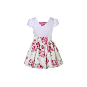 Girls White Embroidered Top + Floral Skirt