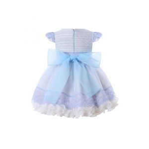 Baby Girls Blue Tweed Lace Dress + Bloomer +Hat