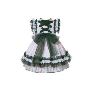 Girls Green Floral Ruffle Dress