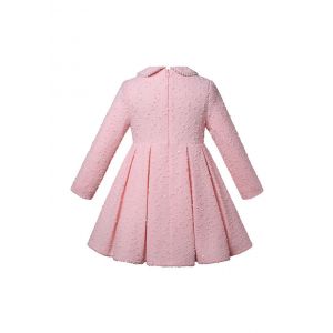 (Pre-order) Girls Pink Cotton Tweed Dress with Pearl Single-Breasted Button