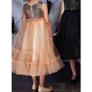 Gold Sequined Junior Bridesmaid Dresses Wedding Pageant Dresses Tulle Tutu Party Evening Prom Ball Gown