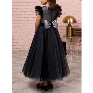 Girls Contrast Sequins Mesh Party Dress A Line Wedding Flower Girl Dress