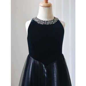 Girls Velvet And Tulle Flower Girl Pageant Gown - Elegant Formal Dress With Sequins