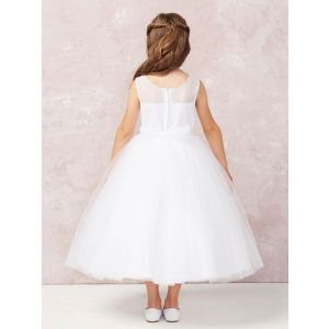 Girls Embroidery Lace Applique and Soft Mesh Dress White First Communion Dress