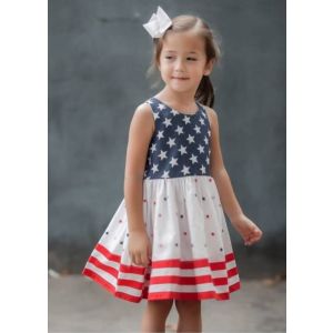 (PRE-ORDER)Girls 4th of July Star printed Dress