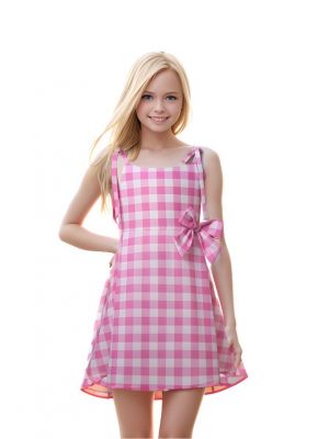 Girls Pink Gingham Adjustable Strap Dress