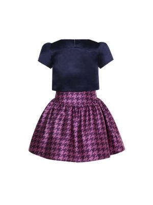 Girls Black Bow Top + Houndstooth Skirt