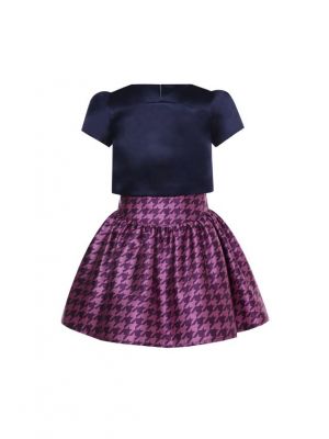 (Only size 3 Left)Girls Black Bow Top + Houndstooth Skirt