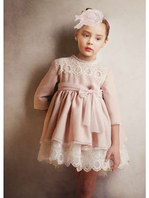 Light Pink Lace Kids Princess Wedding Birthday Ceremony Dress + Hand Headband