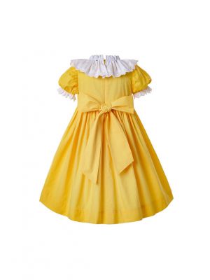 (PRE-ORDER)Easter Printed Yellow Girls Smocked Dress + Headband