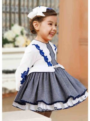 (ONLY 10Y) False Two-Piece White & Grey Knitted Party Princess Dress + Hand Headband