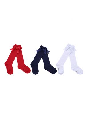 3 Pairs Bow-knot Knee-length Girls Socks(Red, Navy Blue, White)