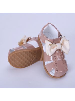 Camel Fashion Microfiber Leather Girls Sandals Shoes With Handmade Bow-knot