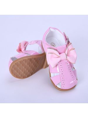 Pink Fashion Microfiber Leather Girls Sandals Shoes With Handmade Bow-knot