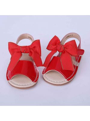 Red Cute Girls Sandals Shoes With Handmade Bow-knot