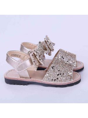 Golden Glitter Sequin Girls Party Shoes With Handmade Bow-knot