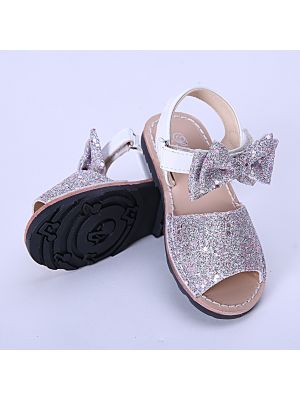 Pink Glitter Sequin Girls Party Shoes With Handmade Bow-knot