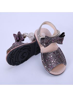Purple Glitter Sequin Girls Party Shoes With Handmade Bow-knot