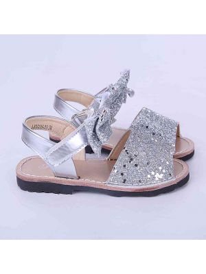 Silver Glitter Sequin Girls Party Shoes With Handmade Bow-knot