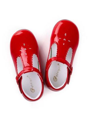 Red New Design Microfiber Leather Girls Hollow Shoes