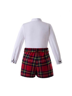 Boys Clothing Sets White Shirt With Red Stripe Shorts