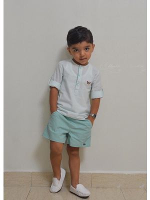 Boys New Clothing Set White Top + Mint Green Shorts 