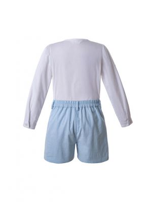 (ONLY 3Y Left) New Boys Clothing Sets White Shirt + Blue Short Cotton Boys Wear                   