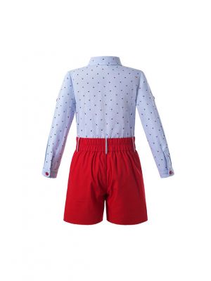 Boys Summer Kids Clothing Outfit Light Blue Character Shirt + Red Shorts