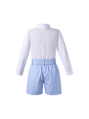 Boutique Light Blue Boys Kids Clothing Summer Outfit White Shirt + Light Blue Shorts