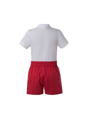 2 Pieces Babies Boutique Boys Kids Clothing Summer Outfit White Shirt + Red Shorts