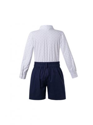 Boys Kids Clothing Boutique Summer Outfit White Polka Dot Shirt + Black Shorts