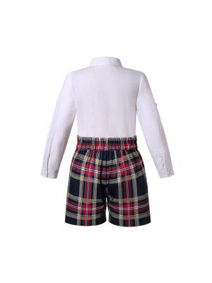 Boutique Kids Boys England Style Clothing Sets White Shirt + Plaid Shorts