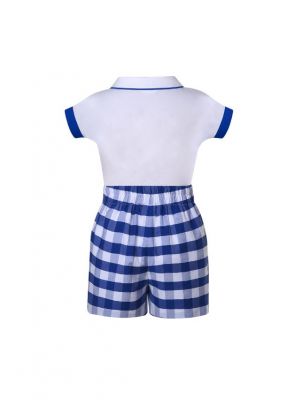 (ONLY 8Y Left)Boys White Shirt + Blue Plaid Shorts