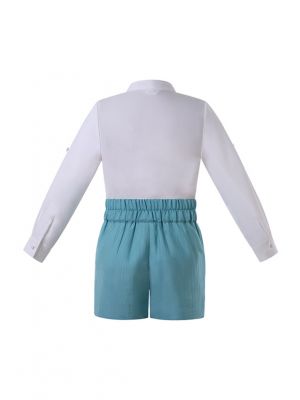 2 Pieces Boys Summer White Shirt + Sky Blue Shorts