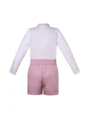 (PRE-ORDER)2 Pieces Boys SS23 White Top + Pink Shorts Set