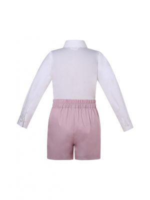 (PRE-ORDER)2 Pieces Boys Clothing Set White Shirt + Light Pink Shorts