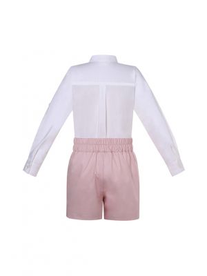 (PRE-ORDER)Boys 2 Pieces Clothing Set White Tops + Pink Shorts