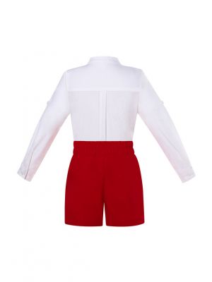 Kids Long Sleeve White Shirt + Red Shorts