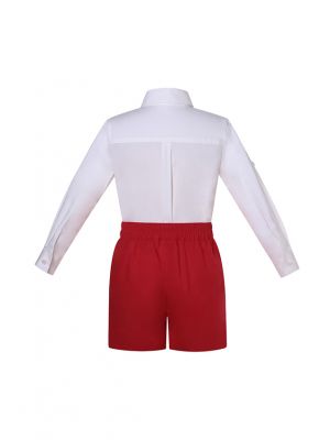 2 Pieces Outfits Boys Kids Clothing Set White Shirt + Red Shorts