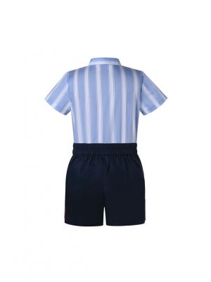 (PRE-ORDER)Baby Boys Clothing Set Short Sleeve Blue and White Striped Shirt + Navy Shorts
