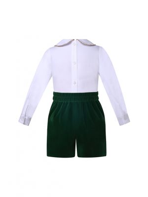 2022 New A/W Christmas Boy Green Velvet Clothing Set 2 Pieces