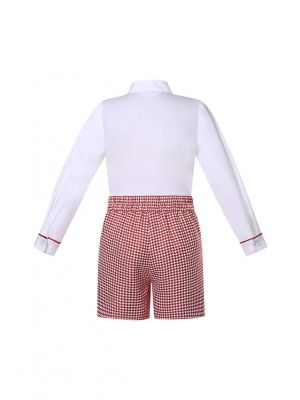 Children's Christmas Plaid Shorts Long Sleeve Shirt Set