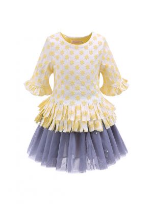 Butterfly Sleeves Yellow Girls Clothing Set 
