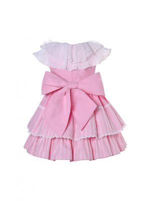 Double-layer ruffle embroidered collar Sweet Pink A-line Dress + Handmade Headband