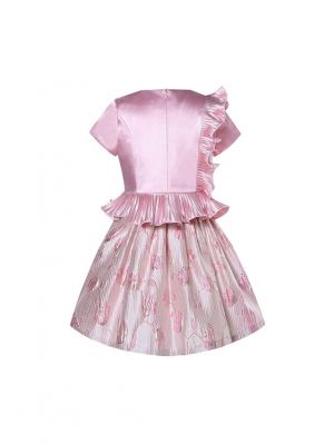 Pink Satin Top +Flower Bow Skirt
