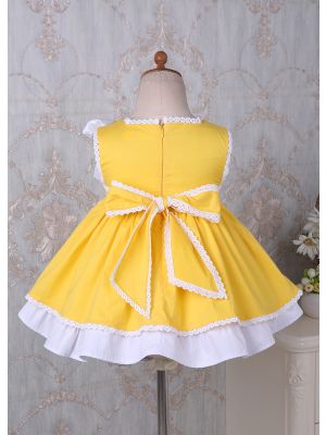 3 Pieces Babies Yellow Cotton Dress +Bloomers + Cute Bonnet                                                                                                           