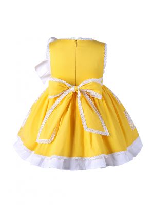 (UK ONLY)3 Pieces Babies Yellow Cotton Dress +Bloomers + Cute Bonnet